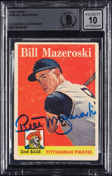Bill Mazeroski Signed 1958 Topps No. 238 (Graded BAS 10)