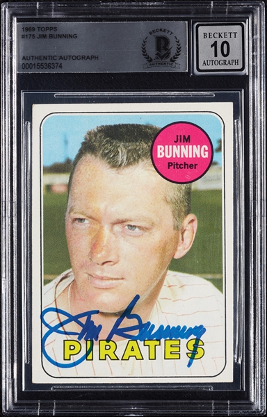 Jim Bunning Signed 1969 Topps No. 175 (Graded BAS 10)