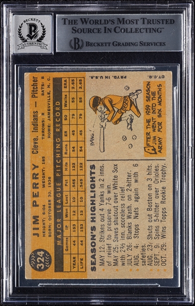 Jim Perry Signed 1960 Topps No. 324 (Graded BAS 10)