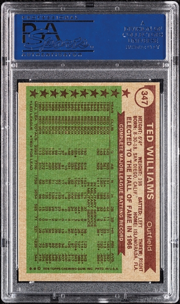 Ted Williams Signed 1976 Topps No. 347 (PSA/DNA)