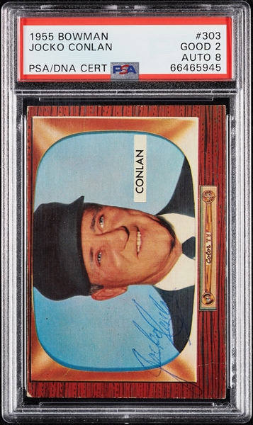 Jocko Conlan Signed 1955 Bowman No. 303 PSA 2 (Graded PSA/DNA 8)