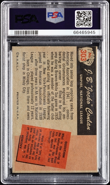 Jocko Conlan Signed 1955 Bowman No. 303 PSA 2 (Graded PSA/DNA 8)