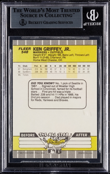 Ken Griffey Jr. Signed 1989 Fleer RC No. 548 (BAS)
