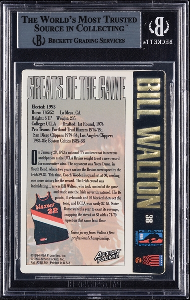 Bill Walton Signed 1995 Action Packed Hall of Fame No. 38 (BAS)