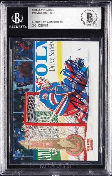 Mike Richter Signed 1994 Pinnacle No. 10 (BAS)
