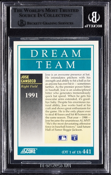 Jose Canseco Signed 1991 Score No. 441 (BAS)