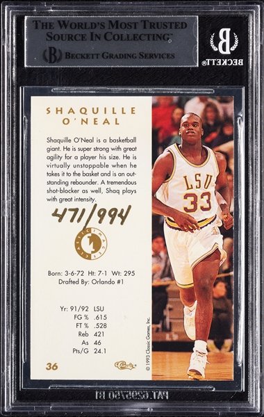 Shaquille O'Neal Signed 1993 Classic Images Four Sport (471/994) (BAS)