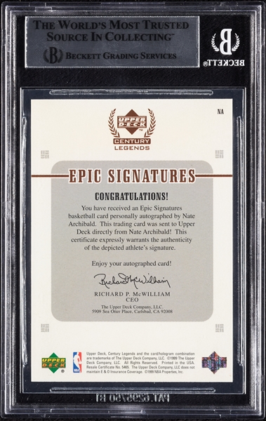 Nate Archibald Signed 1999 UD Century Legends Epic Signatures (BAS)