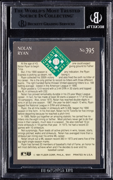 Nolan Ryan Signed 1991 Ultra No. 395 (BAS)