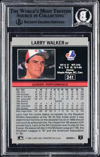 Larry Walker Signed 1991 Leaf No. 241 (BAS)