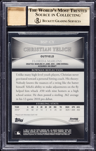Christian Yelich Signed 2010 Bowman Sterling Prospect Autographs RC BGS 9.5 (AUTO 9)