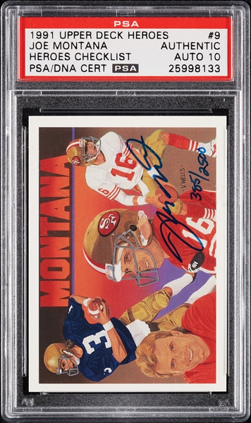 Joe Montana Signed 1991 Upper Deck Heroes No. 9 (385/2500) (Graded PSA/DNA 10)