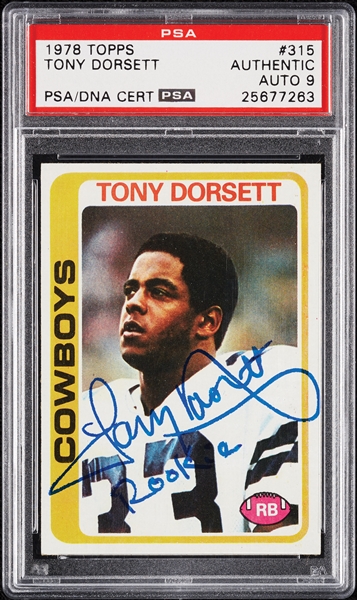 Tony Dorsett Signed 1978 Topps RC No. 315 (Graded PSA/DNA 9)