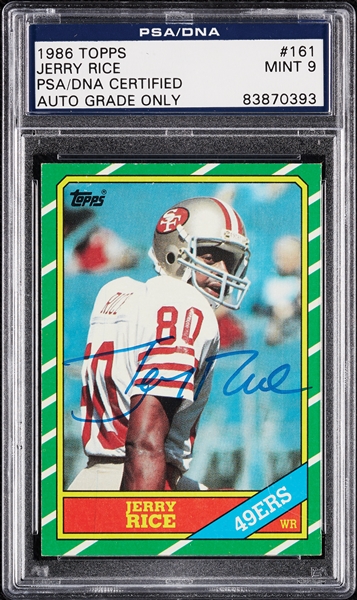 Jerry Rice Signed 1986 Topps RC No. 161 (Graded PSA/DNA 9)