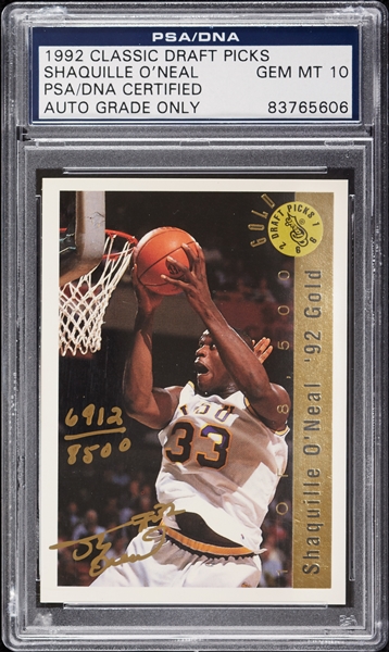 Shaquille O'Neal Signed 1992 Classic Gold Auto RC (6912/8500) (Graded PSA/DNA 10)