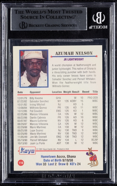 Azumah Nelson Signed 1991 Kayo No. 110 (BAS)