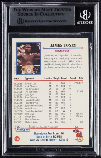 James Toney Signed 1991 Kayo RC No. 180 (BAS)
