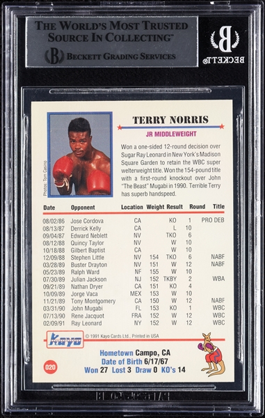 Terry Norris Signed 1991 Kayo RC No. 20 (BAS)
