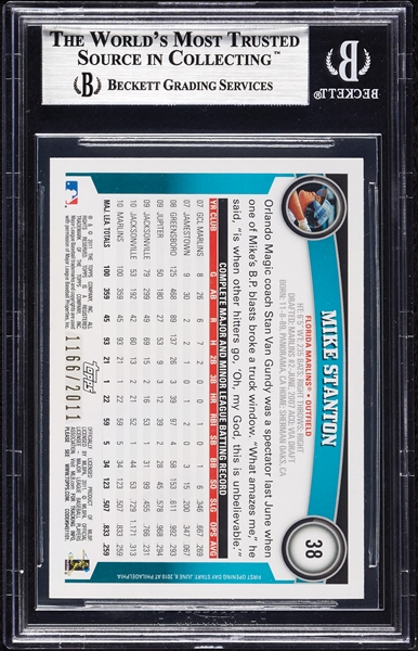 Giancarlo Stanton Signed 2011 Topps Opening Day Blue No. 38 (1166/2011) (BAS)