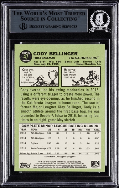 Cody Bellinger Signed 2016 Topps Heritage Minors No. 47 (BAS)
