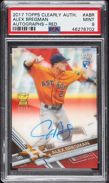Alex Bregman Signed 2017 Topps Clearly Authentic Autographs Red RC (17/50) PSA 9