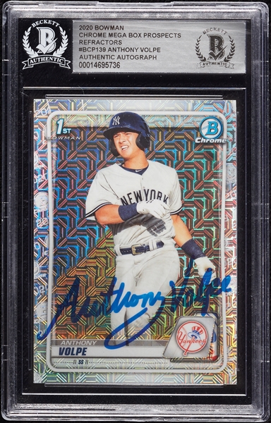 Anthony Volpe Signed 2020 Bowman Chrome Mega Box Prospects Refractors RC No. 139 (BAS)