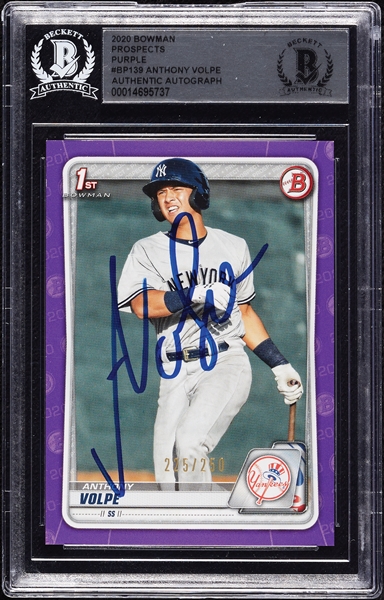 Anthony Volpe Signed 2020 Bowman Prospects Purple RC No. 139 (225/250) (BAS)