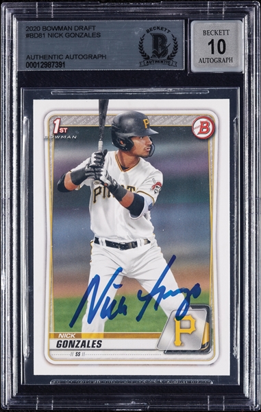 Nick Gonzales Signed 2020 Bowman Draft RC No. 81 (Graded BAS 10)