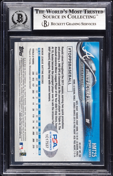 Ronald Acuna Signed 2018 Topps Chrome Update RC No. 25 (PSA/DNA) (Graded BAS 10)