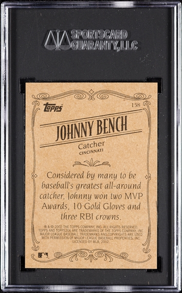 Johnny Bench Signed 2002 Topps 206 No. 158 (SGC)
