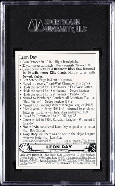 Leon Day Signed 1992 Hieronimus & Co. (SGC)