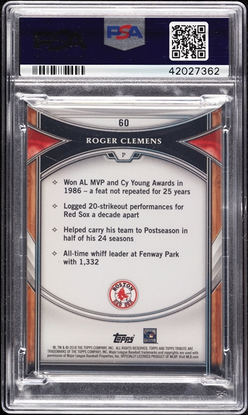 Roger Clemens Signed 2018 Topps Tribute No. 60 (PSA/DNA)