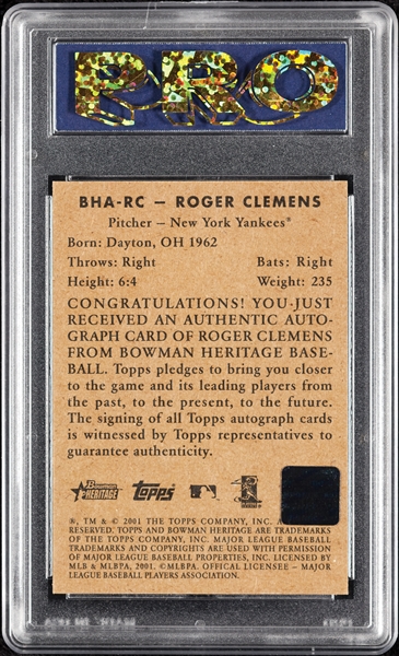 Roger Clemens Signed 2001 Bowman Heritage Autographs PRO 10