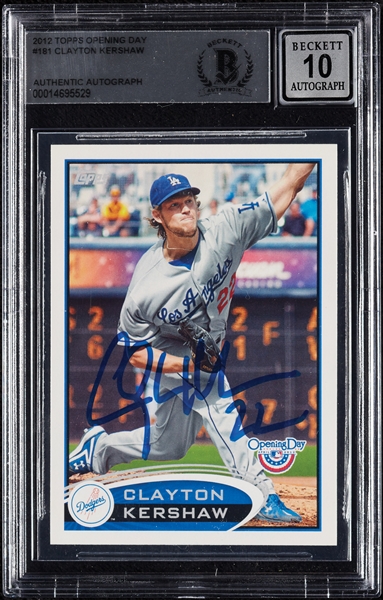 Clayton Kershaw Signed 2012 Topps Opening Day No. 181 (Graded BAS 10)