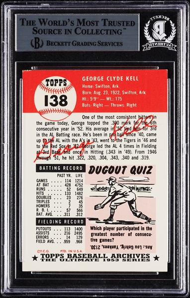 George Kell Signed 1991 Topps Archives 1953 No. 138 (BAS)