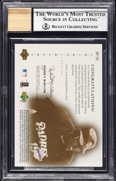 Tony Gwynn Signed 2001 SP Authentic Chirography Update Gold (4/25) BGS 9 (AUTO 8)