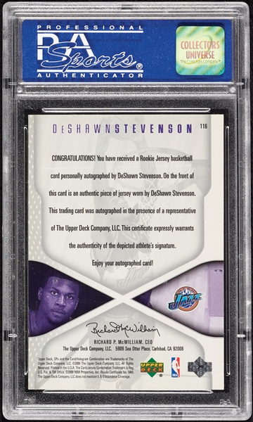 DeShawn Stevenson Signed 2000 SPx Auto/Jersey No. 116 (706/2500) PSA 9 (OC)