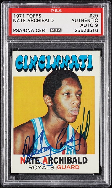 Nate Archibald Signed 1971 Topps RC No. 29 (Graded PSA/DNA 9)