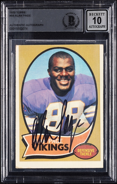 Alan Page Signed 1970 Topps RC No. 59 (Graded BAS 10)