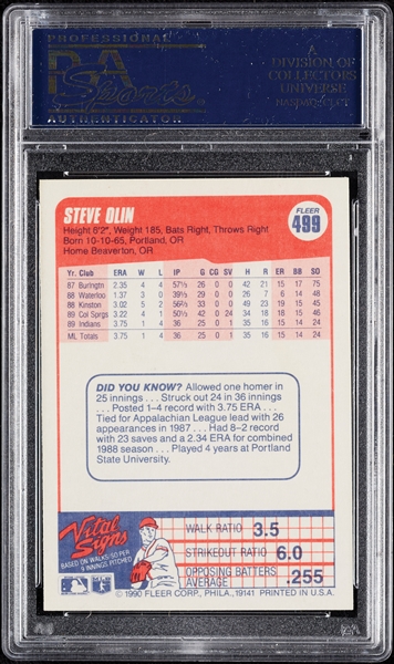 Steve Olin Signed 1990 Fleer No. 499 (PSA/DNA)