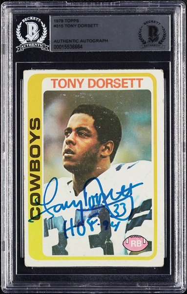 Tony Dorsett Signed 1978 Topps RC No. 315 (BAS)