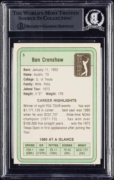 Ben Crenshaw Signed 1981 Donruss RC No. 5 (BAS)