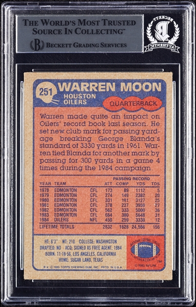 Warren Moon Signed 1985 Topps RC No. 251 (BAS)