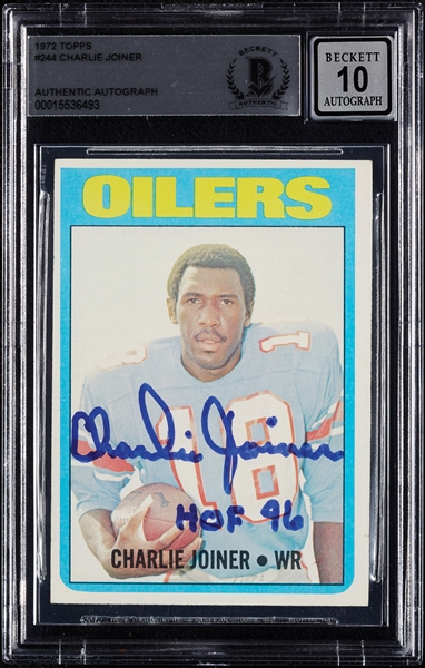Charlie Joiner Signed 1972 Topps RC No. 244 (Graded BAS 10)