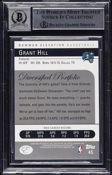 Grant Hill Signed 2006 Bowman Elevation No. 45 (Graded BAS 10)