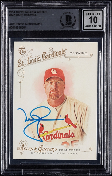 Mark McGwire Signed 2014 Topps Allen & Ginter No. 147 (Graded BAS 10)