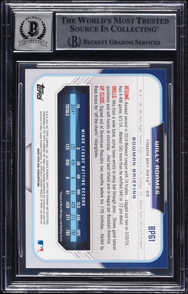 Willy Adames Signed 2015 Bowman Prospects RC No. 61 (Graded BAS 10)