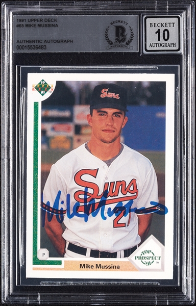 Mike Mussina Signed 1991 Upper Deck RC No. 65 (Graded BAS 10)