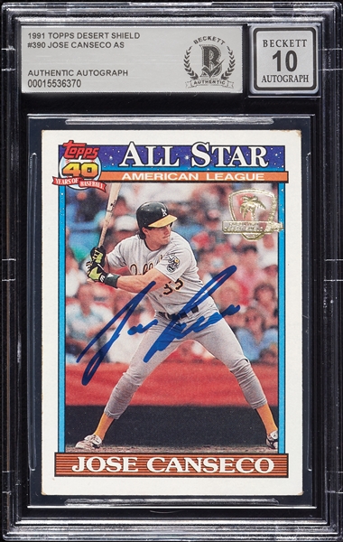 Jose Canseco Signed 1991 Topps Desert Shield No. 390 (Graded BAS 10)
