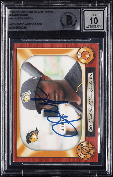 Justin Upton Signed 2006 South Bend Silver Hawks (Graded BAS 10)